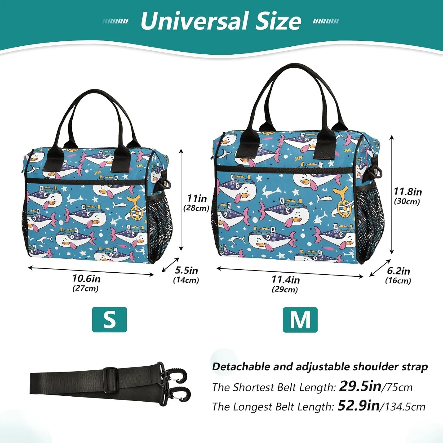 Insulated Lunch Bag Cute Sailor under Sea Women Cooler Tote Bag Organizer with Adjustable Shoulder Strap Reusable Lunch Box
