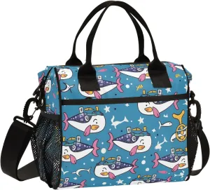 Insulated Lunch Bag Cute Sailor under Sea Women Cooler Tote Bag Organizer with Adjustable Shoulder Strap Reusable Lunch Box