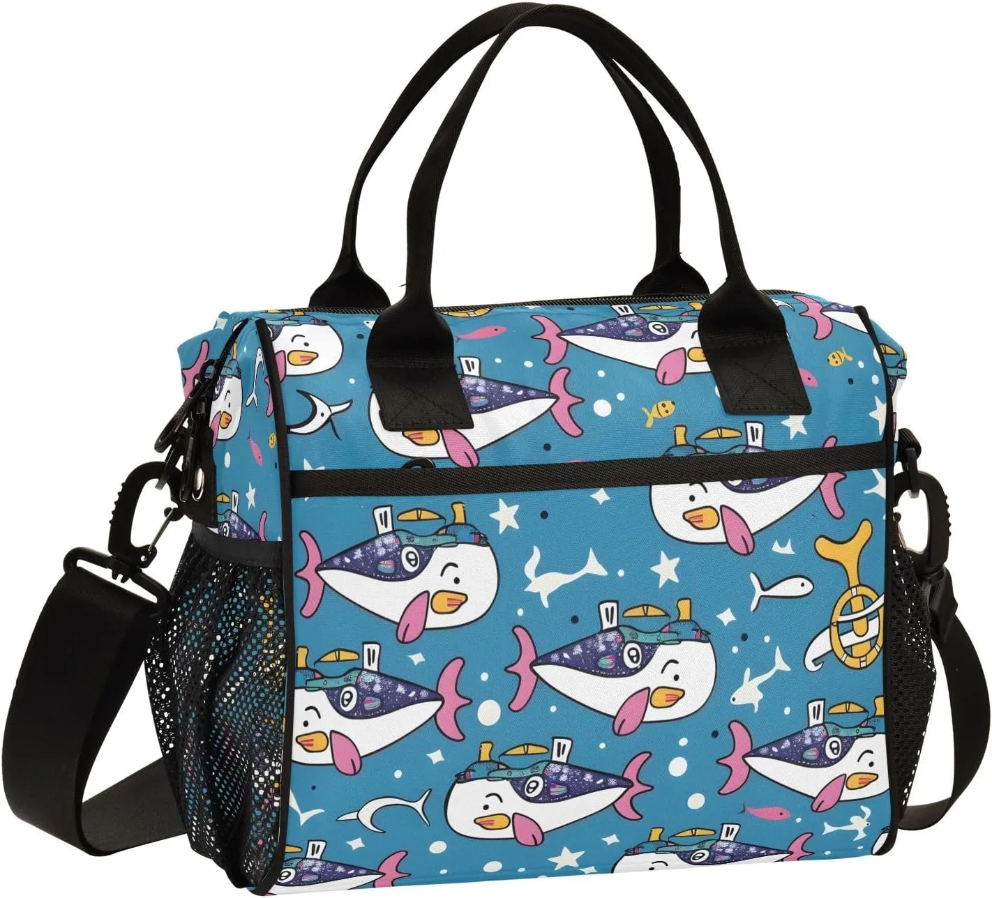 Insulated Lunch Bag Cute Sailor under Sea Women Cooler Tote Bag Organizer with Adjustable Shoulder Strap Reusable Lunch Box