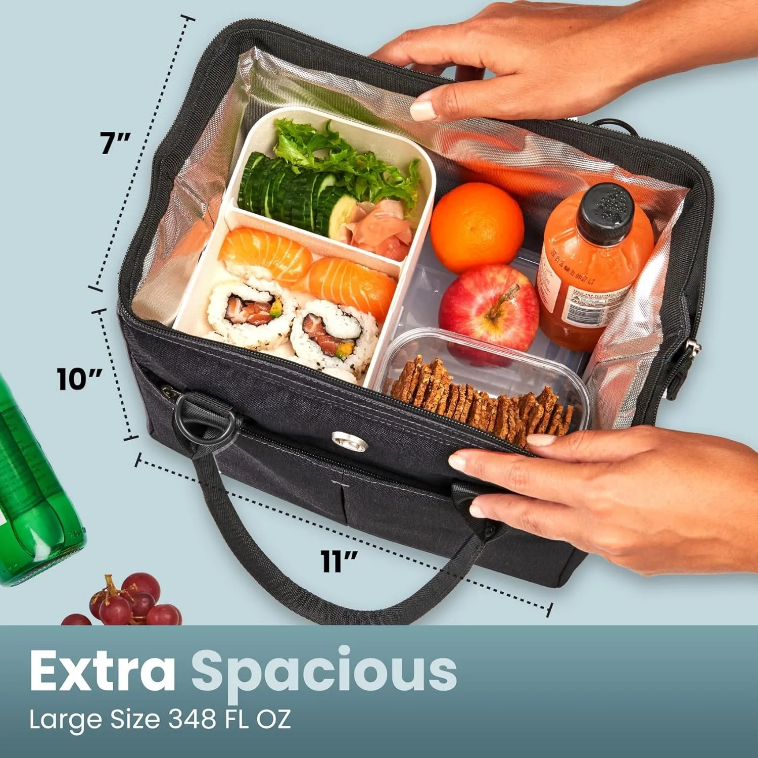 Insulated Lunch Bag for Women XL 348 fl oz – Charcoal, Leakproof & Odor Resistant Lunch Tote with 4-Layer Insulation for Christmas Travel, Holiday Meals & Gifting