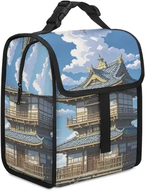 Insulated Lunch Bag, Japanese Architecture Printed Reusable Lunch Bag Lunch Container Tote Bag Cooler Bag for Camping Picnic Women Men Office Work Travel