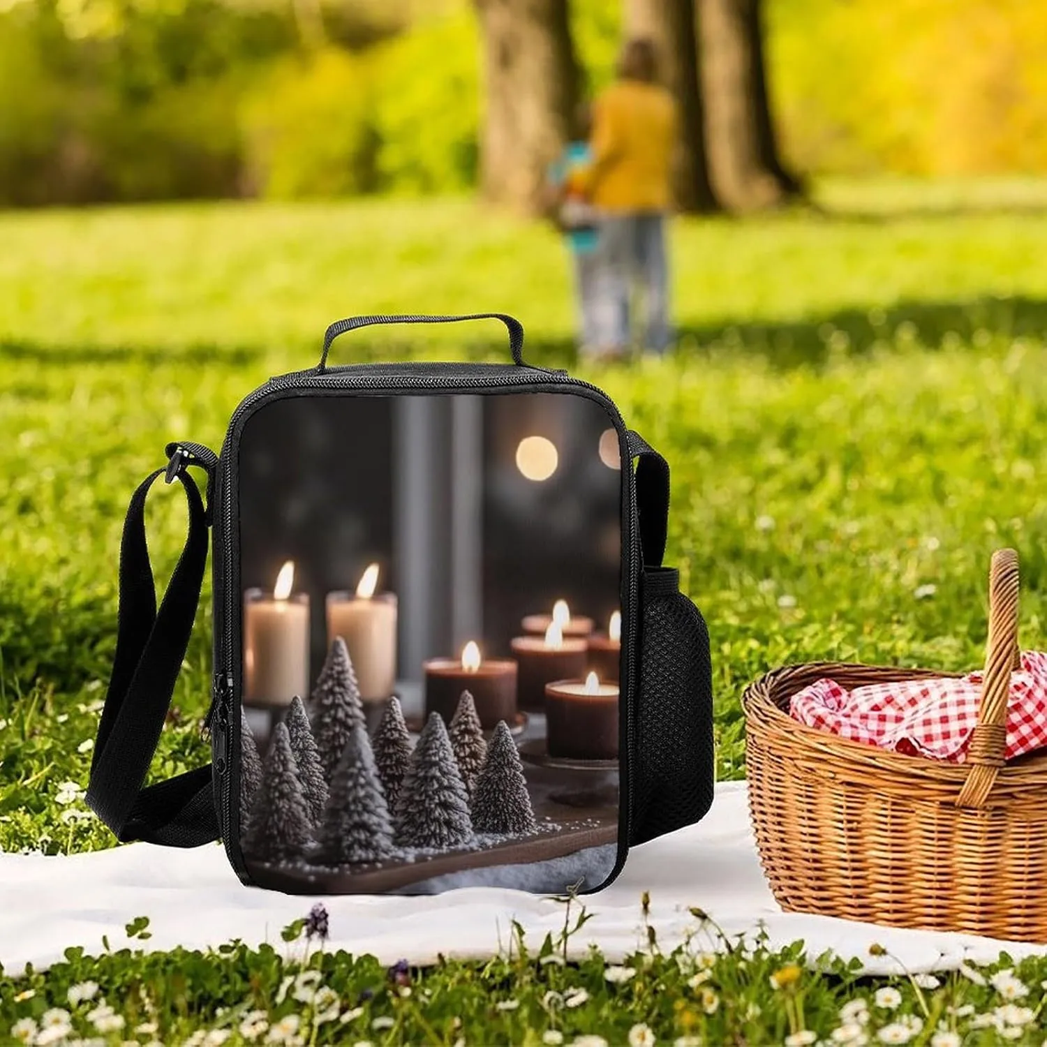 Insulated Lunch Bag Lunch Box for Women Men Gingerbread Tree And Candles Lunch Tote Bags for Work Office