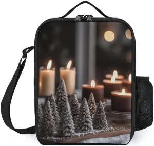 Insulated Lunch Bag Lunch Box for Women Men Gingerbread Tree And Candles Lunch Tote Bags for Work Office