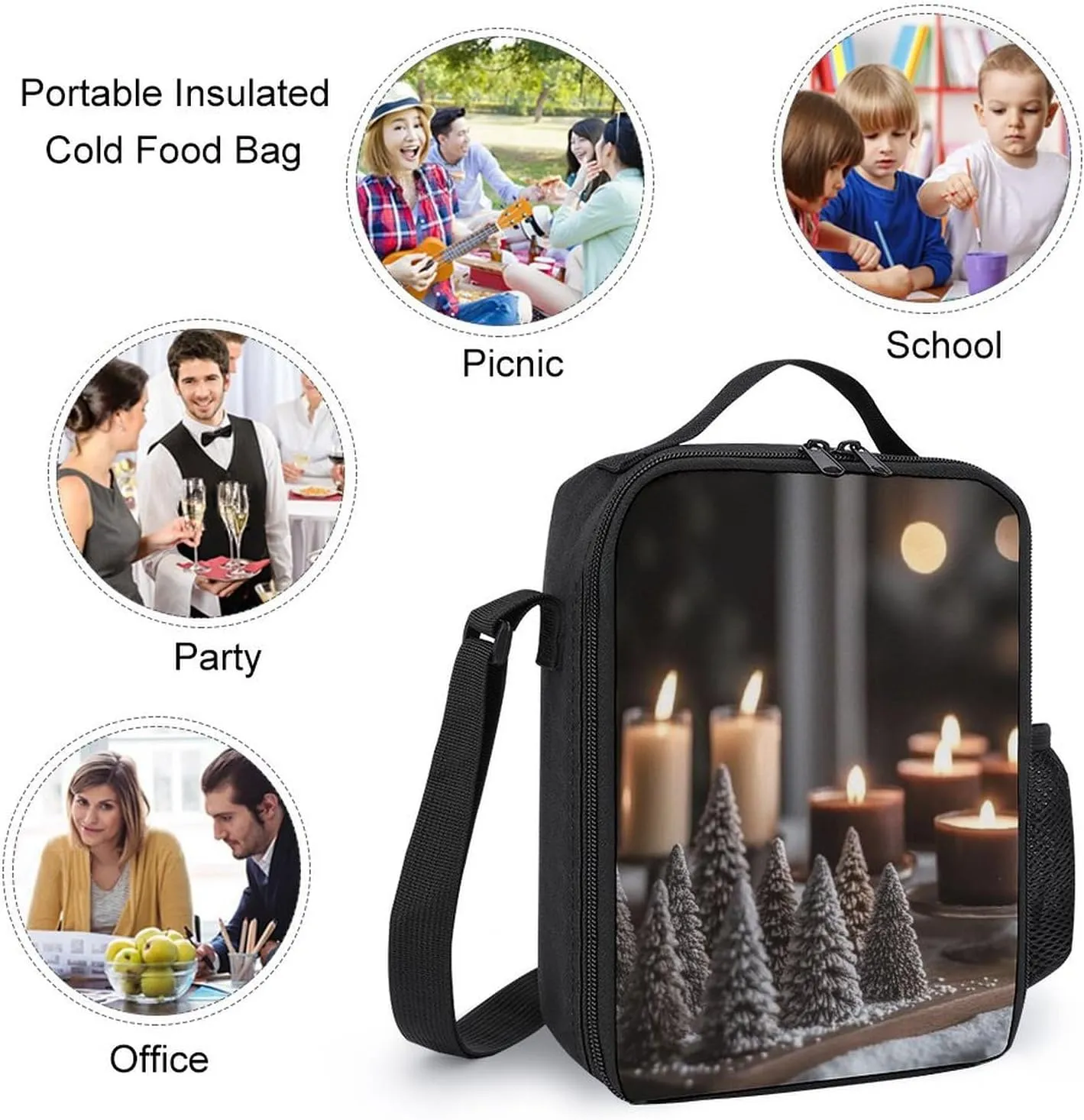 Insulated Lunch Bag Lunch Box for Women Men Gingerbread Tree And Candles Lunch Tote Bags for Work Office