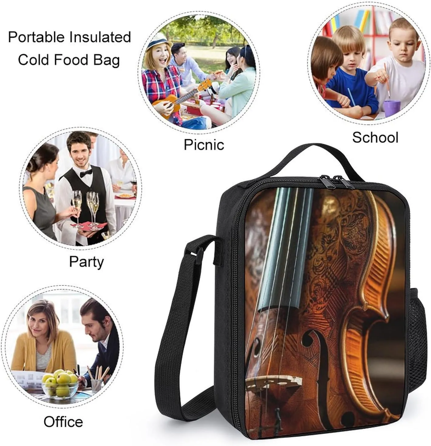 Insulated Lunch Bag Lunch Box for Women Men Instruments for Playing Lunch Tote Bags for Work Office