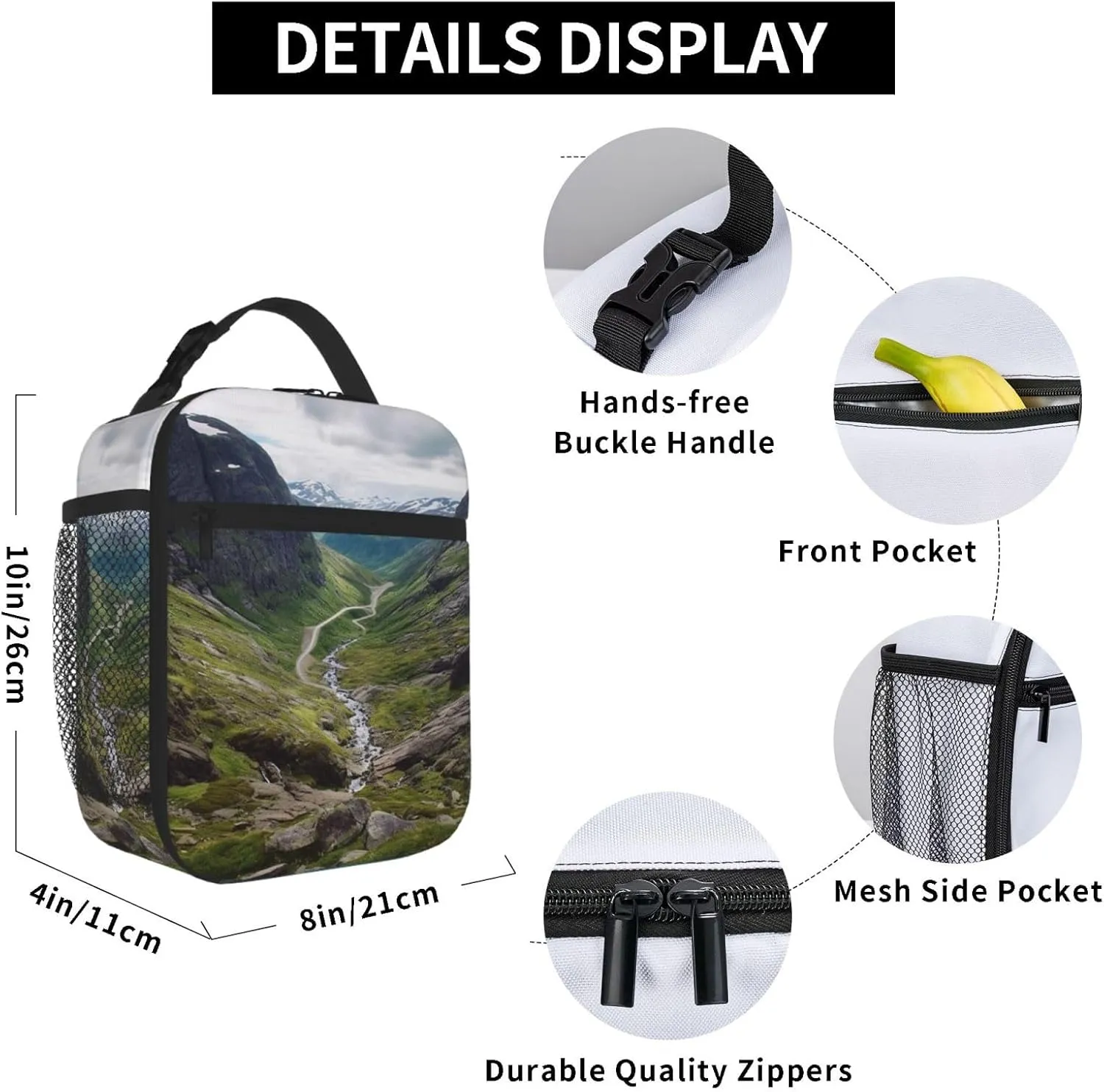 Insulated Lunch Bag Lunch box for Women Men Reusable Cooler Bag Norway terrain Lunch Tote Bag for Work