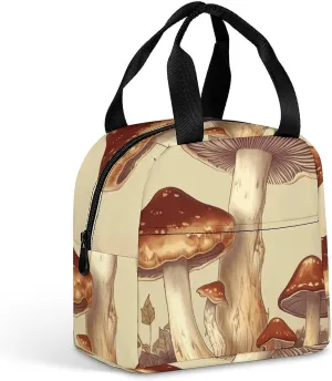 Insulated Lunch Bag Portable Reusable Lunch Box for Women Men Vintage Edible Mushrooms Lunch Tote Large Capacity Meal Bag Leakproof Cooler Bag for Picnic Office Work