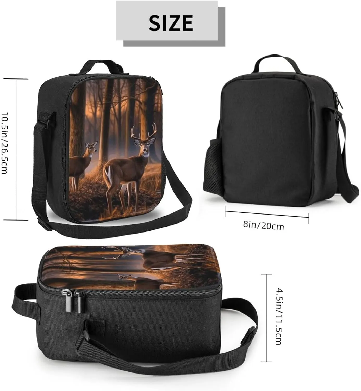 Insulated Lunch box for Men Women Reusable Lunch Bag Nature wild Animal Deers Cooler Tote Bags for Work Picnic