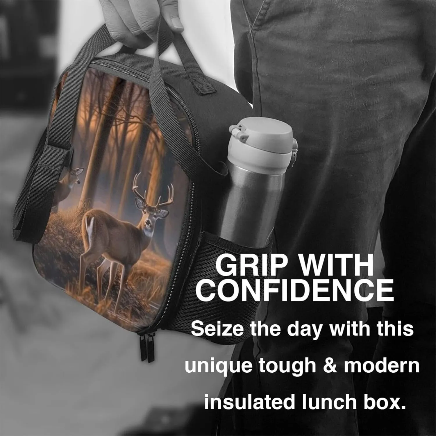 Insulated Lunch box for Men Women Reusable Lunch Bag Nature wild Animal Deers Cooler Tote Bags for Work Picnic