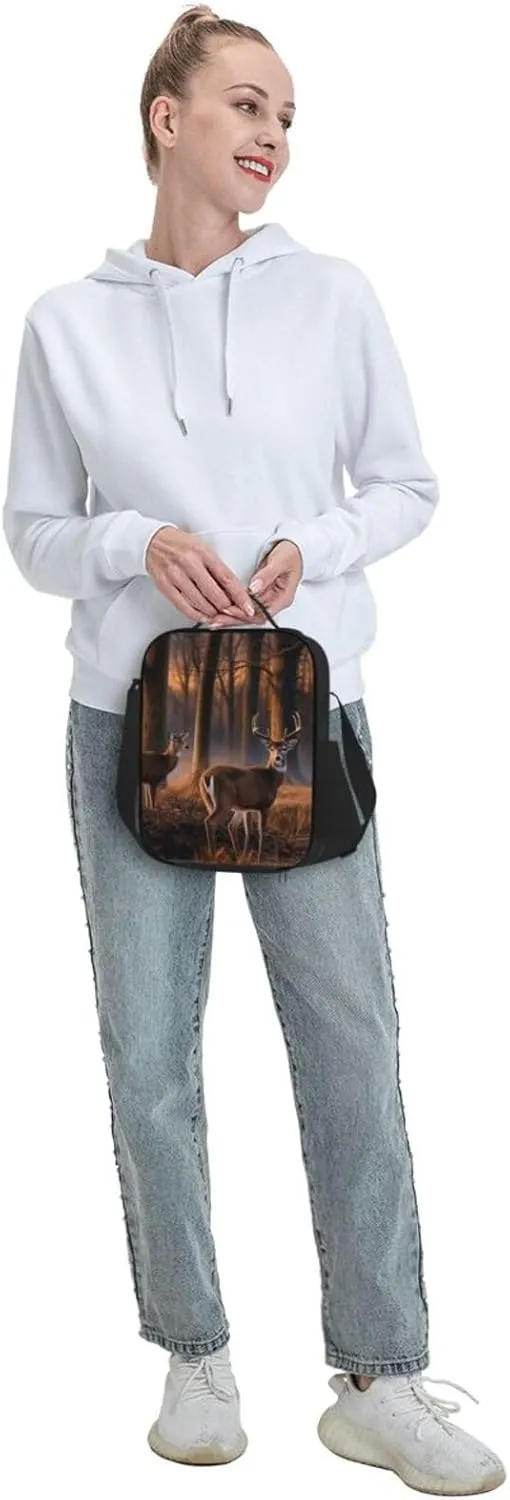 Insulated Lunch box for Men Women Reusable Lunch Bag Nature wild Animal Deers Cooler Tote Bags for Work Picnic