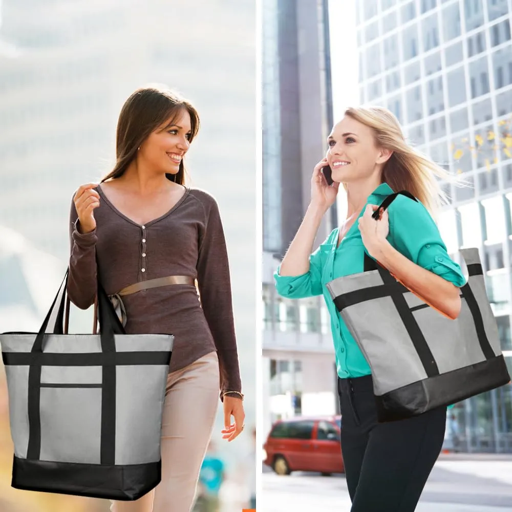 Insulated Reusable Tote Bag for Grocery Shopping for Women/Men, Pizza/Food Delivery Bag to Keep Food Cold/Hot for Uber Eats/Doordash/Grubub, Cooler bags for Travel/Beach/Picnic, Grey
