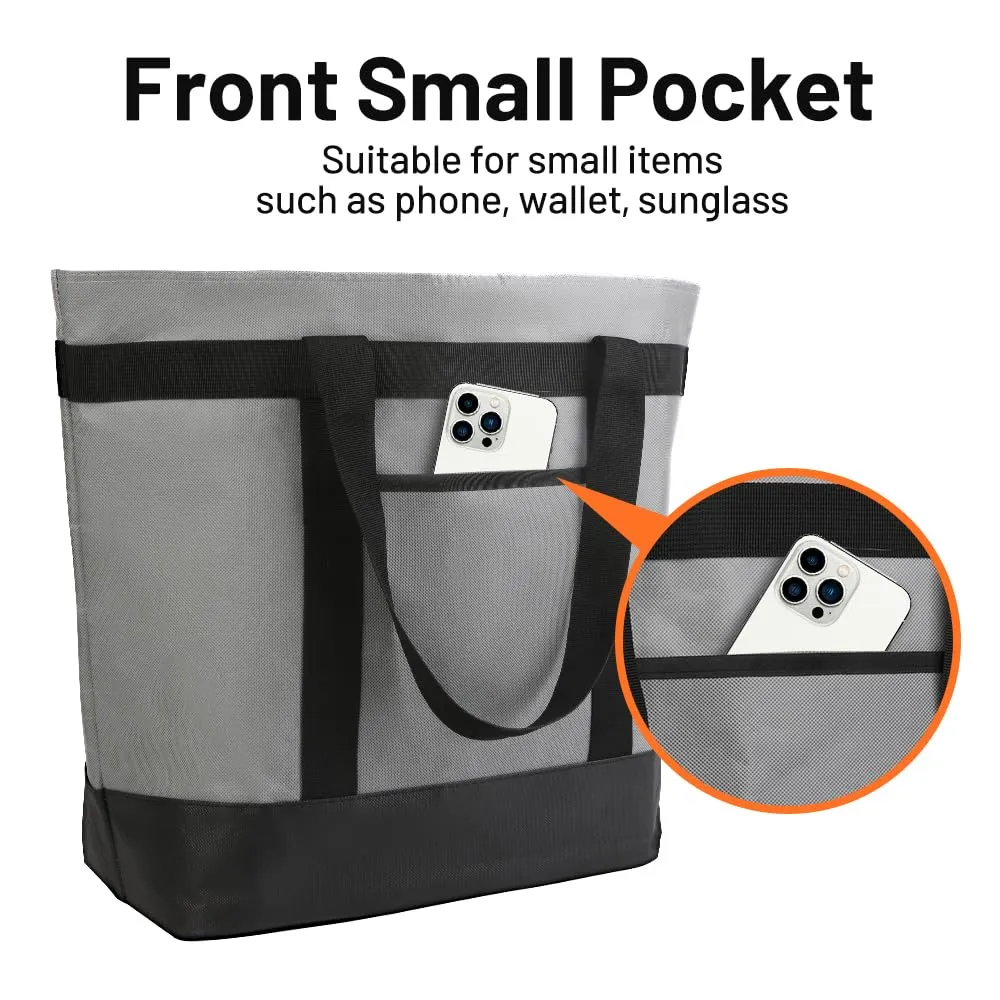Insulated Reusable Tote Bag for Grocery Shopping for Women/Men, Pizza/Food Delivery Bag to Keep Food Cold/Hot for Uber Eats/Doordash/Grubub, Cooler bags for Travel/Beach/Picnic, Grey