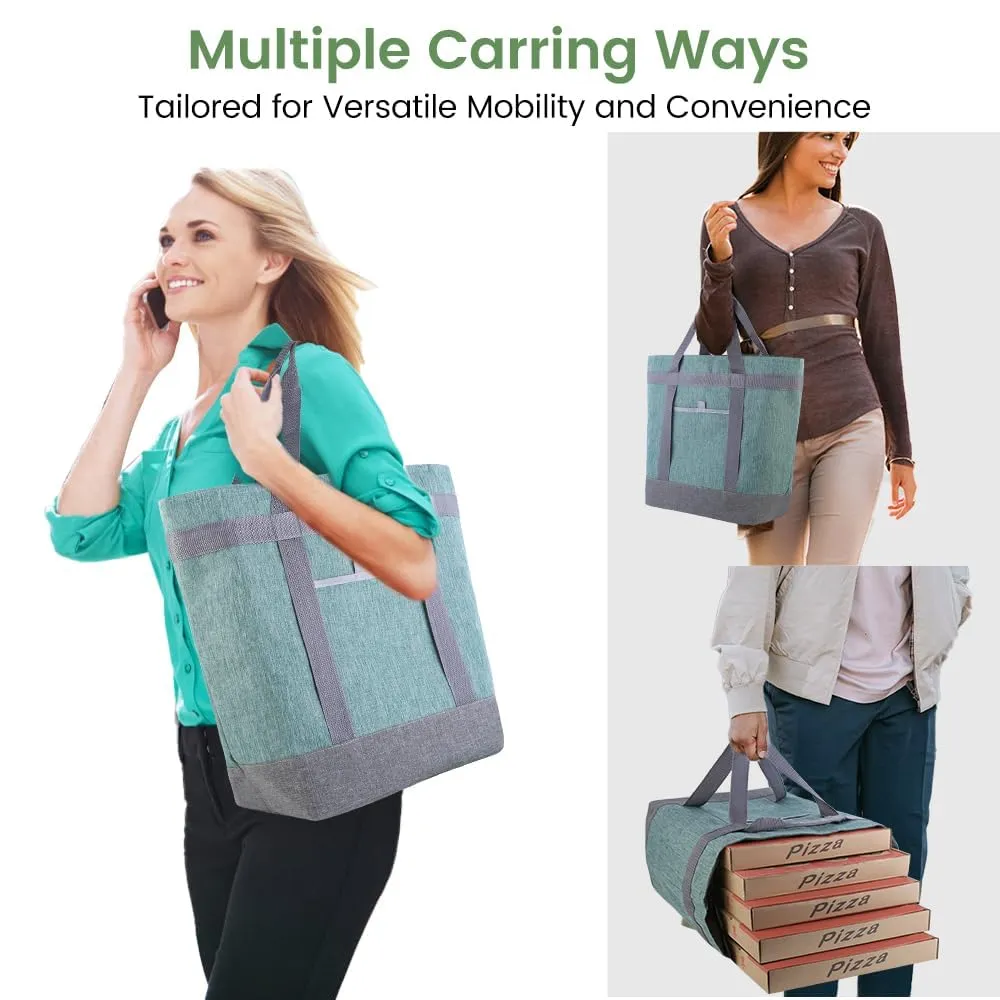 Insulated Reusable Tote Bag for Grocery Shopping for Women/Men, Waterproof Cooler Bags for Travel/Beach/Picnic, Pizza/Food Delivery Bag to Keep Food Cold/Hot for Doordash (Oxford Cloth, Green)