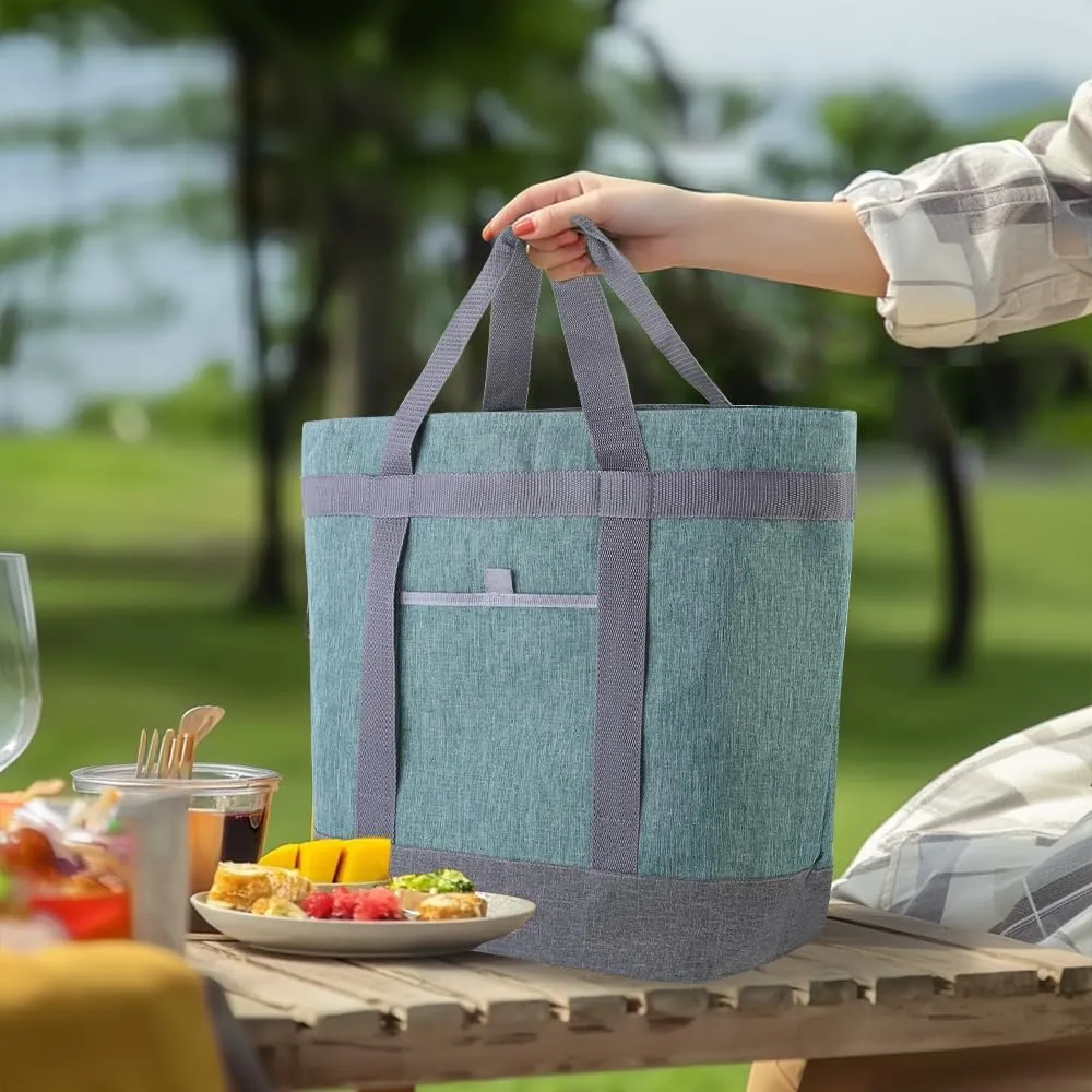 Insulated Reusable Tote Bag for Grocery Shopping for Women/Men, Waterproof Cooler Bags for Travel/Beach/Picnic, Pizza/Food Delivery Bag to Keep Food Cold/Hot for Doordash (Oxford Cloth, Green)