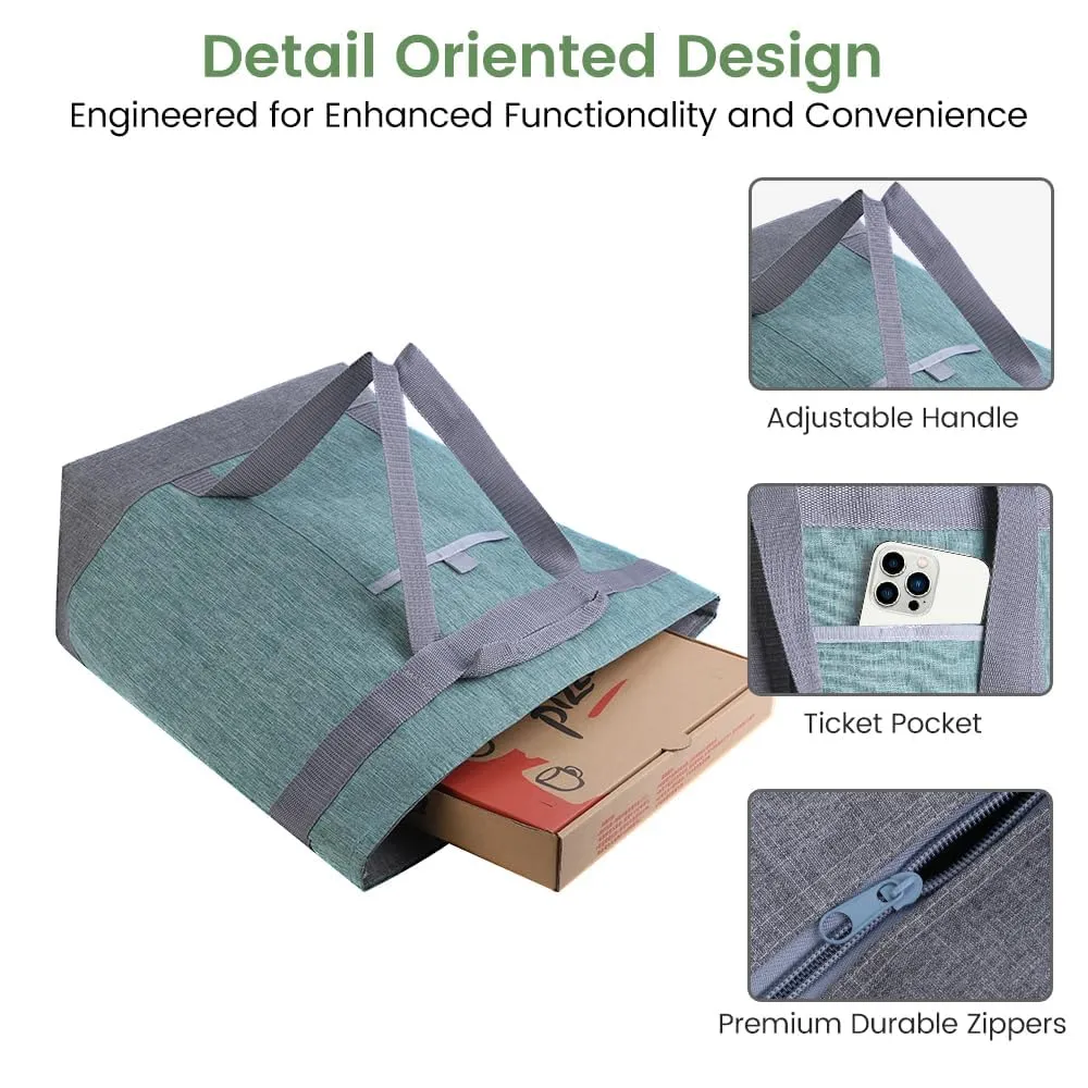 Insulated Reusable Tote Bag for Grocery Shopping for Women/Men, Waterproof Cooler Bags for Travel/Beach/Picnic, Pizza/Food Delivery Bag to Keep Food Cold/Hot for Doordash (Oxford Cloth, Green)