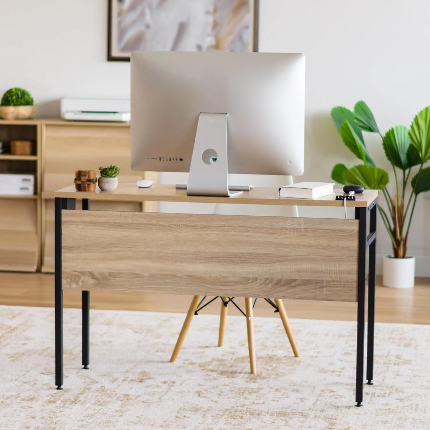 IRIS USA Computer Desk, 45" L x 16" W Slim Rustic Industrial Table with Matte Black Steel Frame and Heavy Duty Wooden Tabletop, Small Office Desk, Portable Computer Desk, Laptop Stand for Small Space
