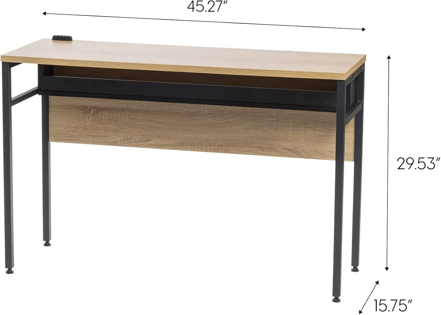 IRIS USA Computer Desk, 45" L x 16" W Slim Rustic Industrial Table with Matte Black Steel Frame and Heavy Duty Wooden Tabletop, Small Office Desk, Portable Computer Desk, Laptop Stand for Small Space