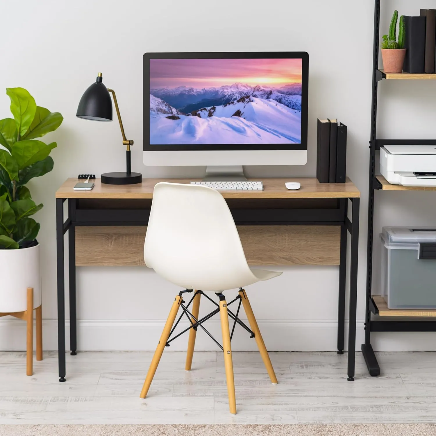 IRIS USA Computer Desk, 45" L x 16" W Slim Rustic Industrial Table with Matte Black Steel Frame and Heavy Duty Wooden Tabletop, Small Office Desk, Portable Computer Desk, Laptop Stand for Small Space