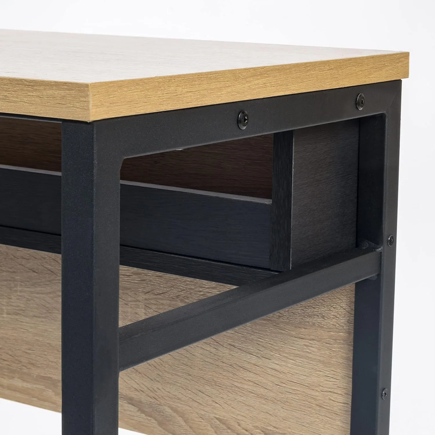 IRIS USA Computer Desk, 45" L x 16" W Slim Rustic Industrial Table with Matte Black Steel Frame and Heavy Duty Wooden Tabletop, Small Office Desk, Portable Computer Desk, Laptop Stand for Small Space