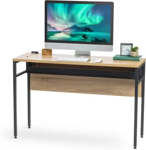 IRIS USA Computer Desk, 45" L x 16" W Slim Rustic Industrial Table with Matte Black Steel Frame and Heavy Duty Wooden Tabletop, Small Office Desk, Portable Computer Desk, Laptop Stand for Small Space