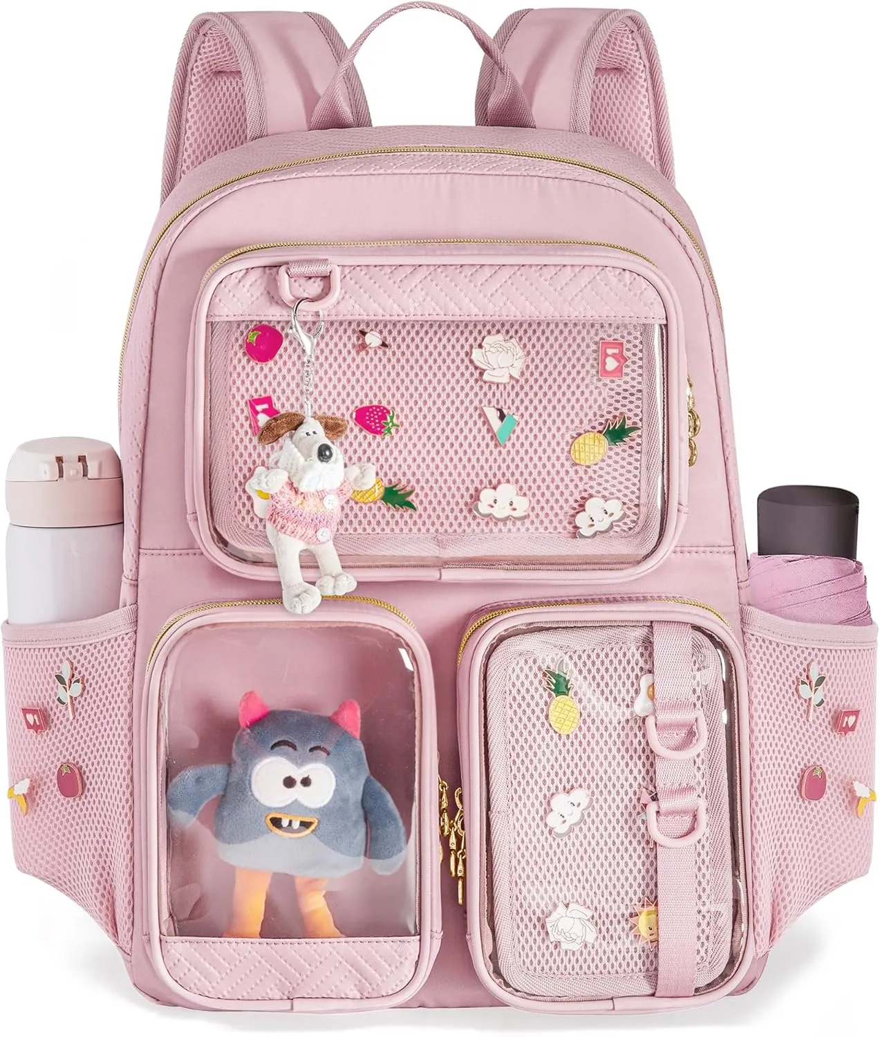 Ita Bag Pin Display Backpack with Insert, Kawaii Aesthetic Backpack with Laptop Sleeve for Cosplay and Concert, Pink (Pins NOT Included, Patent Design)
