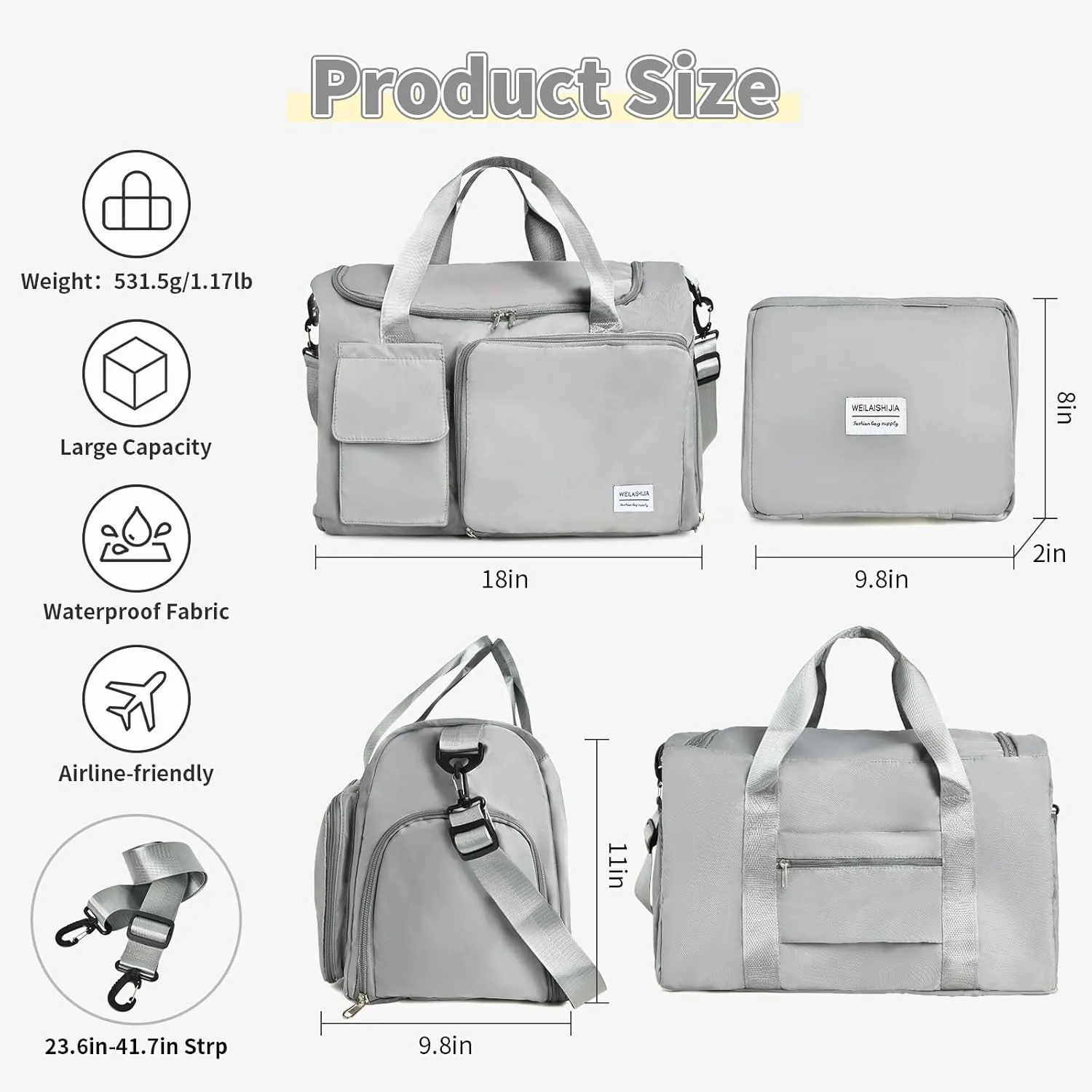IwIeIaIrI Fitness Workout Gym Duffle Bag for Women with Shoes Compartment Waterproof Tote Bag and Weekend Bag for Girls Travel Duffle Bag with Dry and Wet Separation for Sports Activity Yoga Camping