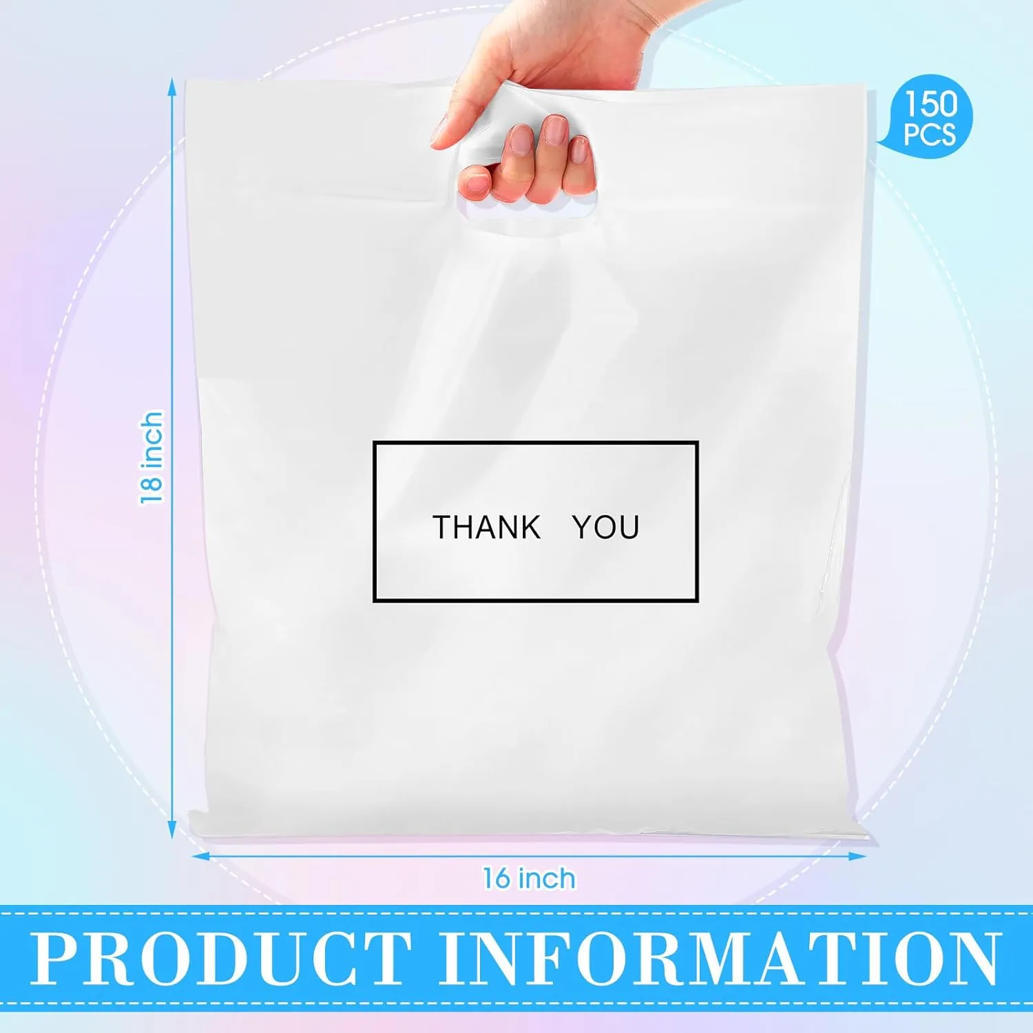 Janlaugh 150 Pcs Large Thank You Bags with Handle Bulk 16 x 18 Inch Thick Plastic Shopping Merchandise Boutique Retail Gift Goodie Bags 2.36 Mil(White)