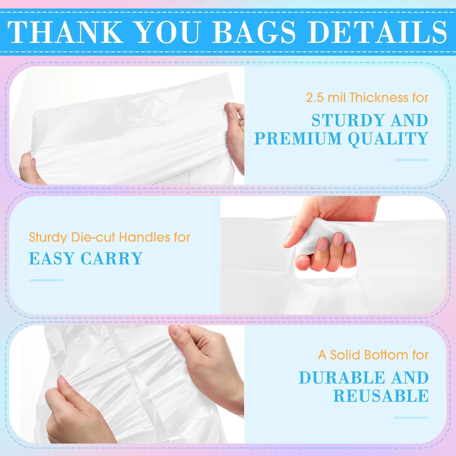 Janlaugh 150 Pcs Large Thank You Bags with Handle Bulk 16 x 18 Inch Thick Plastic Shopping Merchandise Boutique Retail Gift Goodie Bags 2.36 Mil(White)