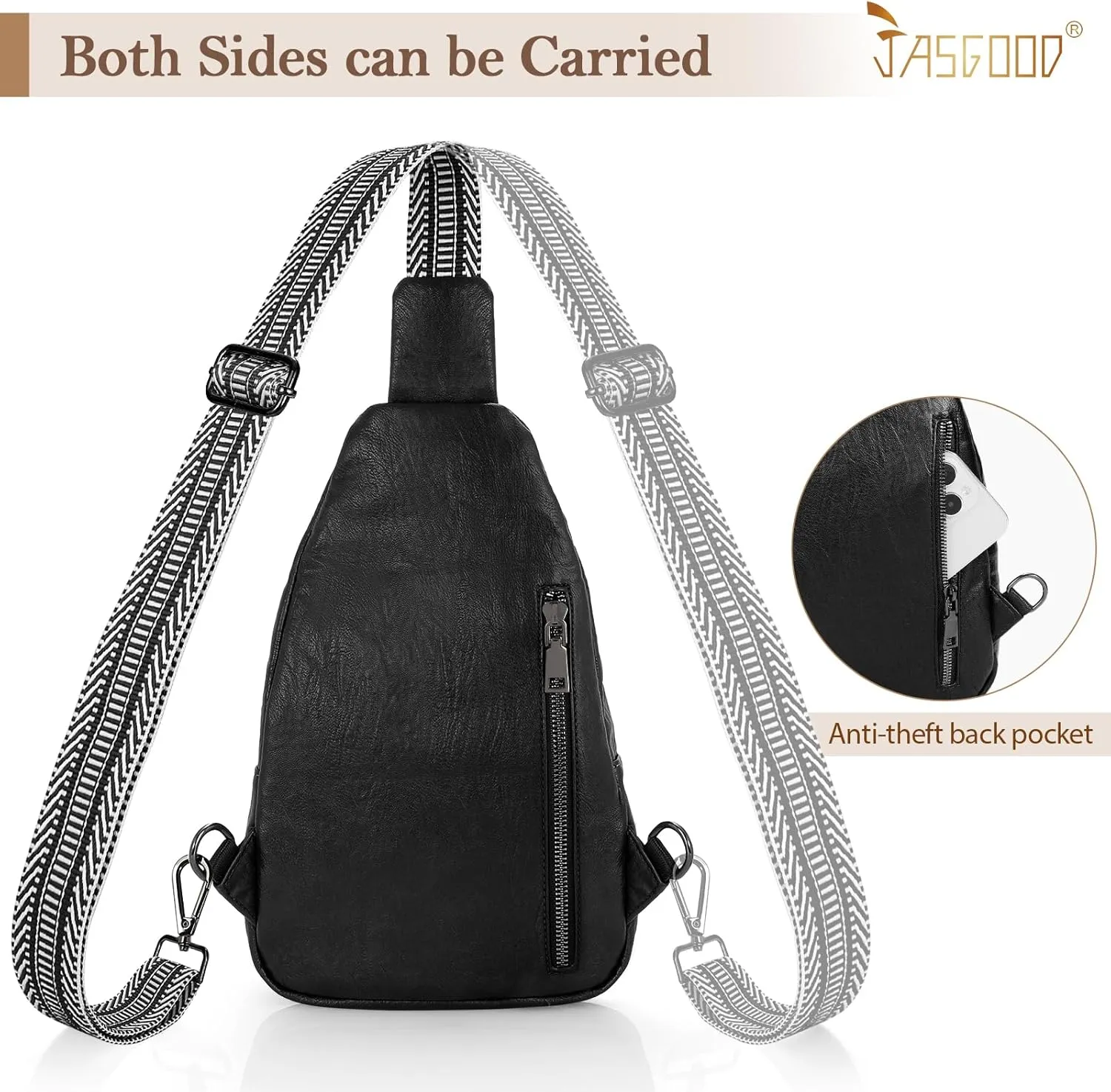 JASGOOD Anti Theft Small Sling Bag for Women Leather Fanny Packs Crossbody Bags Trendy Anti-Theft Sling Purse for Travel
