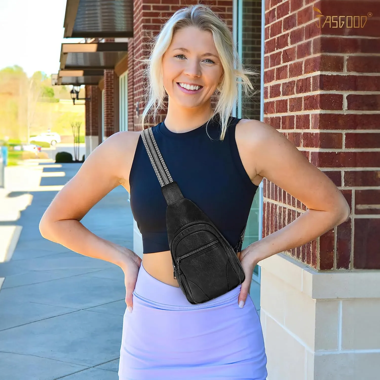 JASGOOD Anti Theft Small Sling Bag for Women Leather Fanny Packs Crossbody Bags Trendy Anti-Theft Sling Purse for Travel