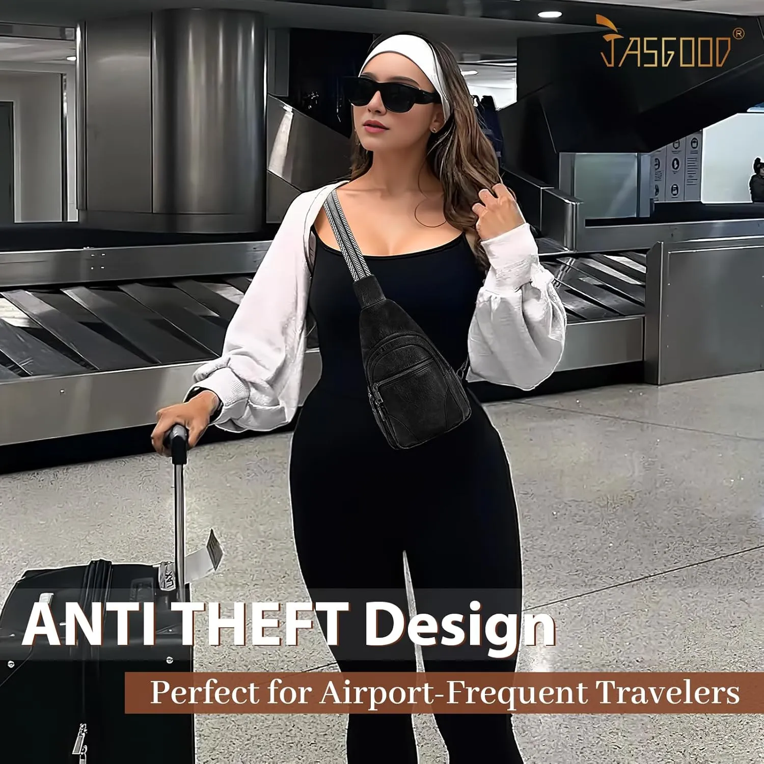 JASGOOD Anti Theft Small Sling Bag for Women Leather Fanny Packs Crossbody Bags Trendy Anti-Theft Sling Purse for Travel