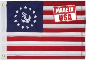 Jayus Embroidered Star Double Sided Yacht Ensign US Anchor Boat Flag 12.5x18- Seven Stripes Nylon American Boat Flag with Two Brass Grommets Perfect for Car Truck Bike