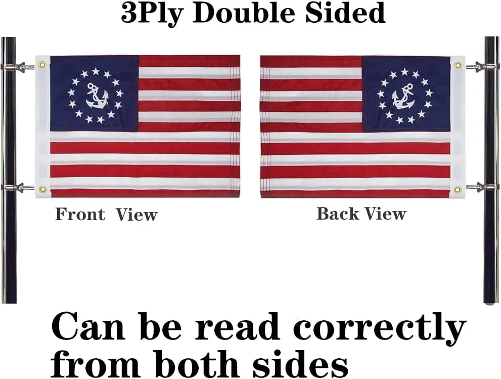 Jayus Embroidered Star Double Sided Yacht Ensign US Anchor Boat Flag 12.5x18- Seven Stripes Nylon American Boat Flag with Two Brass Grommets Perfect for Car Truck Bike