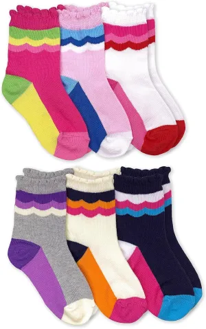 Jefferies Socks Girls' Scalloped Stripe Crew Novelty Socks 6 Pack