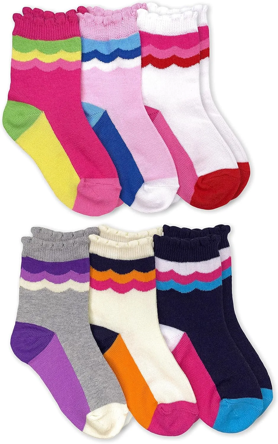 Jefferies Socks Girls' Scalloped Stripe Crew Novelty Socks 6 Pack