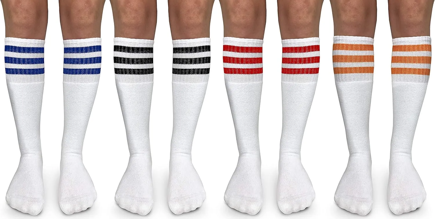 Jefferies Socks Kids' Boys Girls Unisex Stripe Assorted Knee High Tube Socks 4 Pack