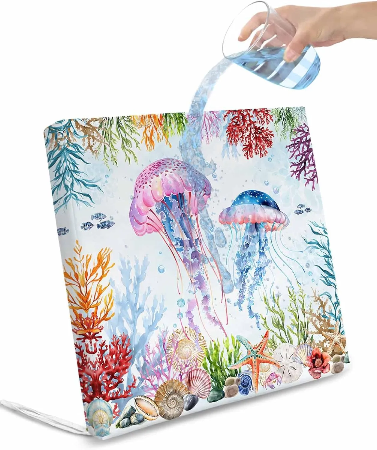 Jellyfish Coastal Outdoor Cushion Chair Cover Set of 2 - Waterproof Couch Seat Covers, Blue Nautical Summer Beach Ocean Patio Furniture Protector Cushions Slipcovers for Sofa/RV, 22"x22"x4"