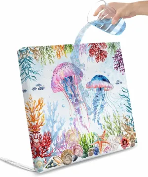 Jellyfish Coastal Outdoor Cushion Chair Cover Set of 2 - Waterproof Couch Seat Covers, Blue Nautical Summer Beach Ocean Patio Furniture Protector Cushions Slipcovers for Sofa/RV, 22"x22"x4"