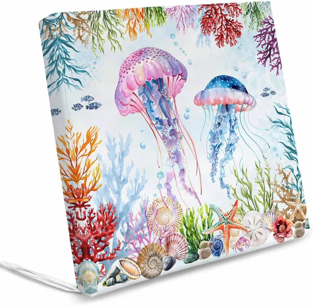 Jellyfish Coastal Outdoor Cushion Chair Cover Set of 2 - Waterproof Couch Seat Covers, Blue Nautical Summer Beach Ocean Patio Furniture Protector Cushions Slipcovers for Sofa/RV, 22"x22"x4"