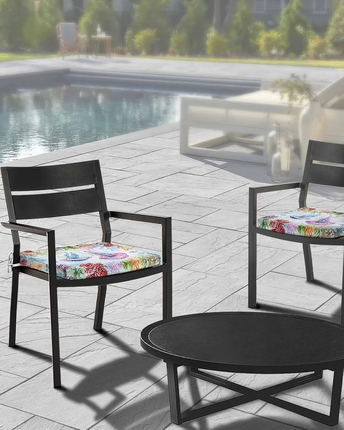 Jellyfish Coastal Outdoor Cushion Chair Cover Set of 2 - Waterproof Couch Seat Covers, Blue Nautical Summer Beach Ocean Patio Furniture Protector Cushions Slipcovers for Sofa/RV, 22"x22"x4"