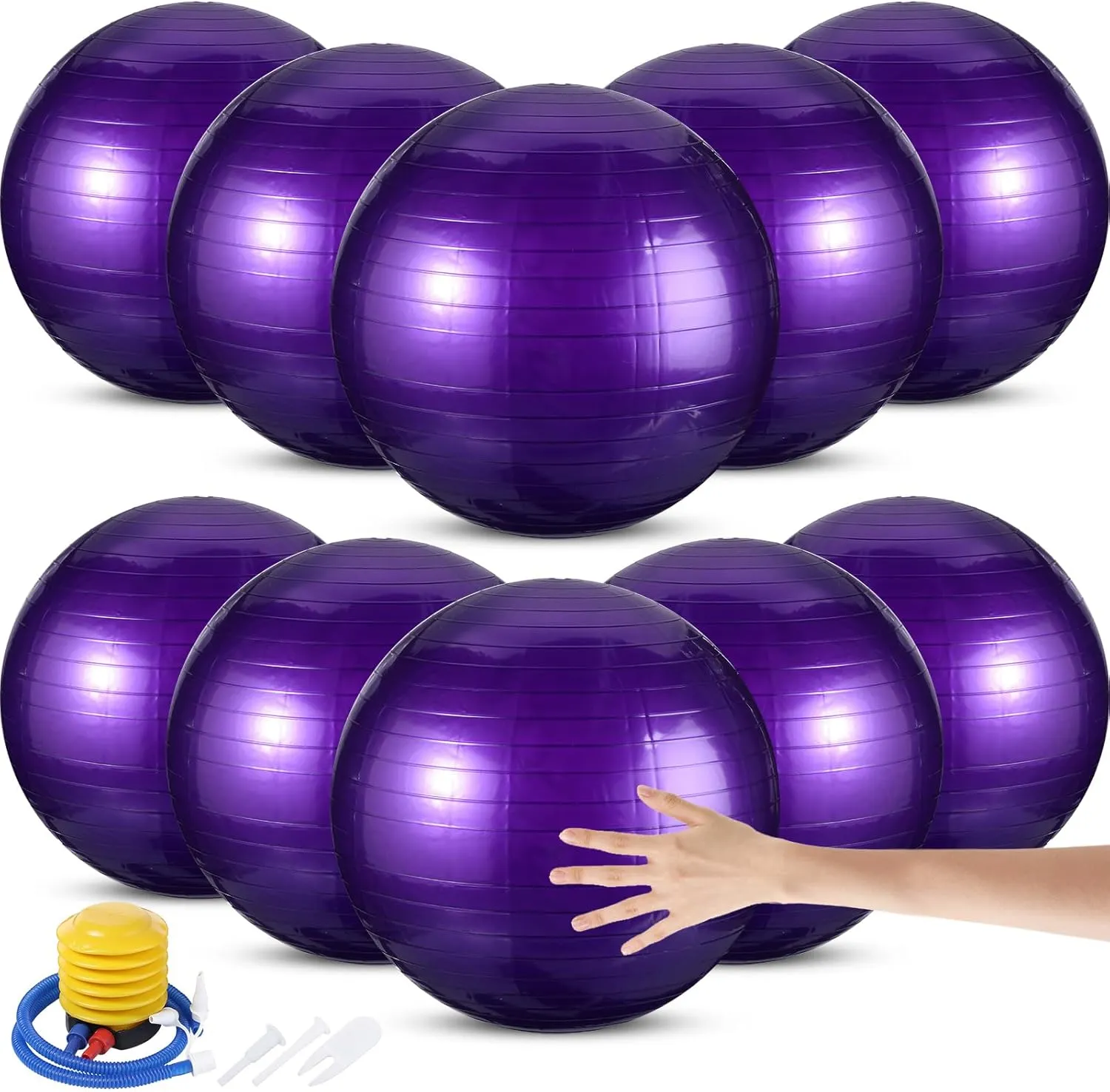 Jerify 10 Pcs Pilate Ball Exercise Ball Bulk Yoga Ball for Fitness Pregnancy Birthing, Core Ball Chair Workout Equipment with Pump and Plug for Office Home Gym, Supporting 330lbs