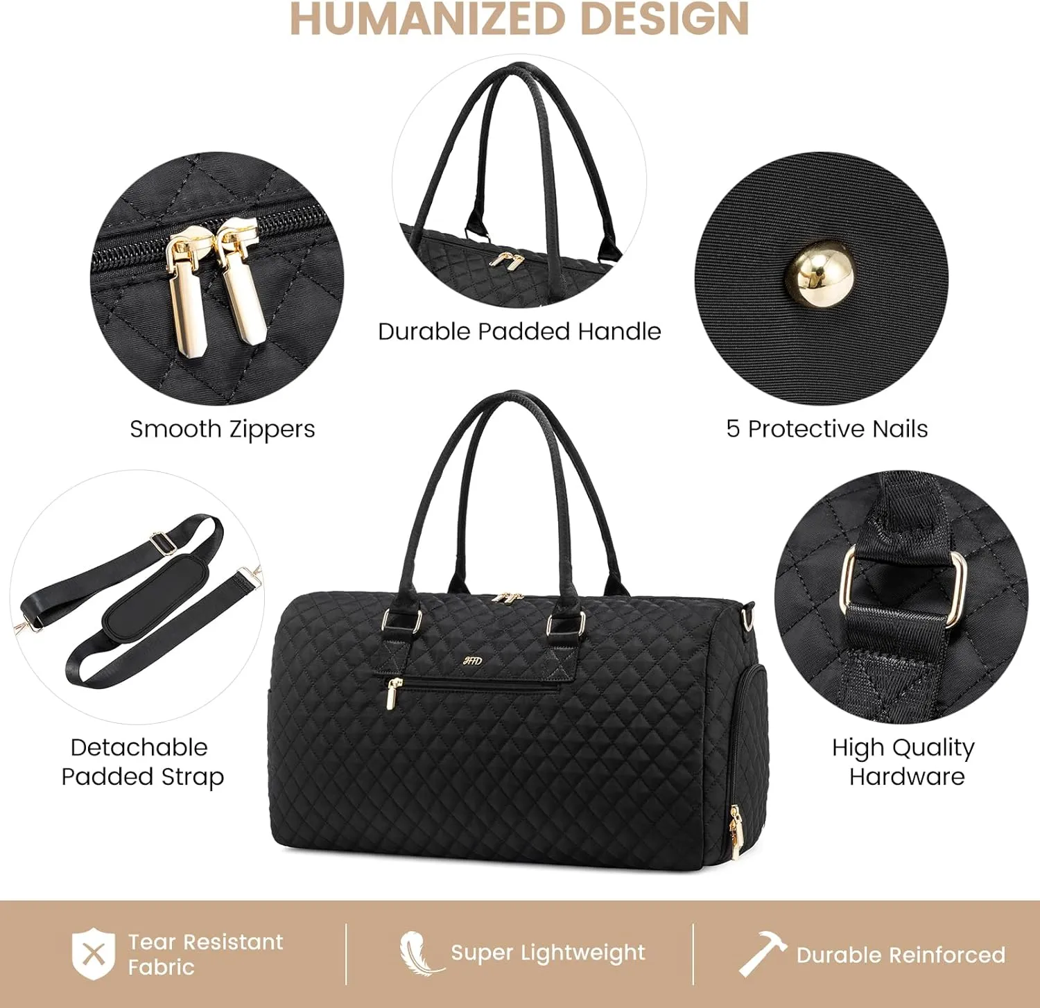 JFFD Travel Duffle Bag, Weekender Bag for Women, Carry on Overnight Bag with Shoe Compartment, Gym Duffel Bag with Wet Pocket, Mommy Hospital Bags for Labor and Delivery 3PCS