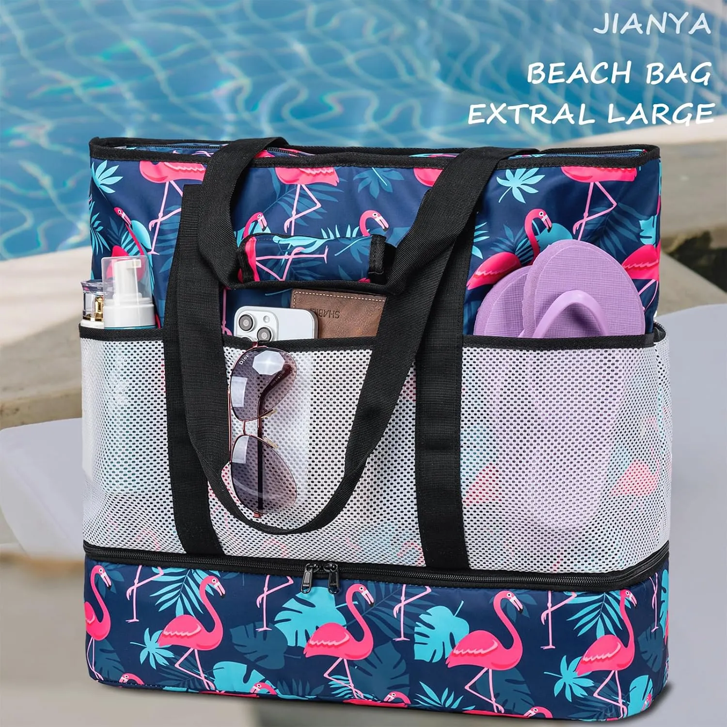 JIANYA Beach Bag XL Women Waterproof Beach Tote Pool Bags with Cooler Sandproof Beach Essentials for Beach Vacation Travel