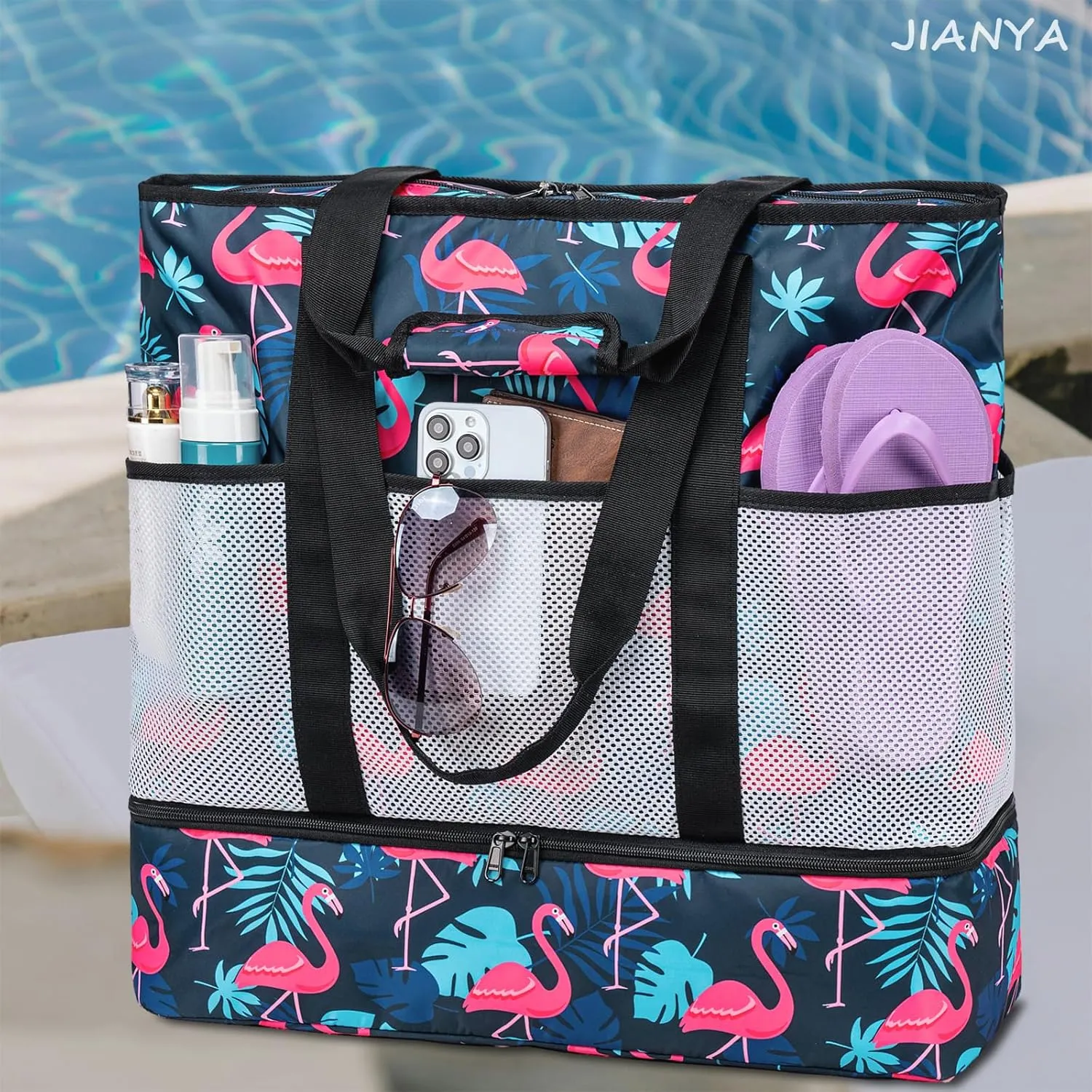 JIANYA Beach Bag XL Women Waterproof Beach Tote Pool Bags with Cooler Sandproof Beach Essentials for Beach Vacation Travel