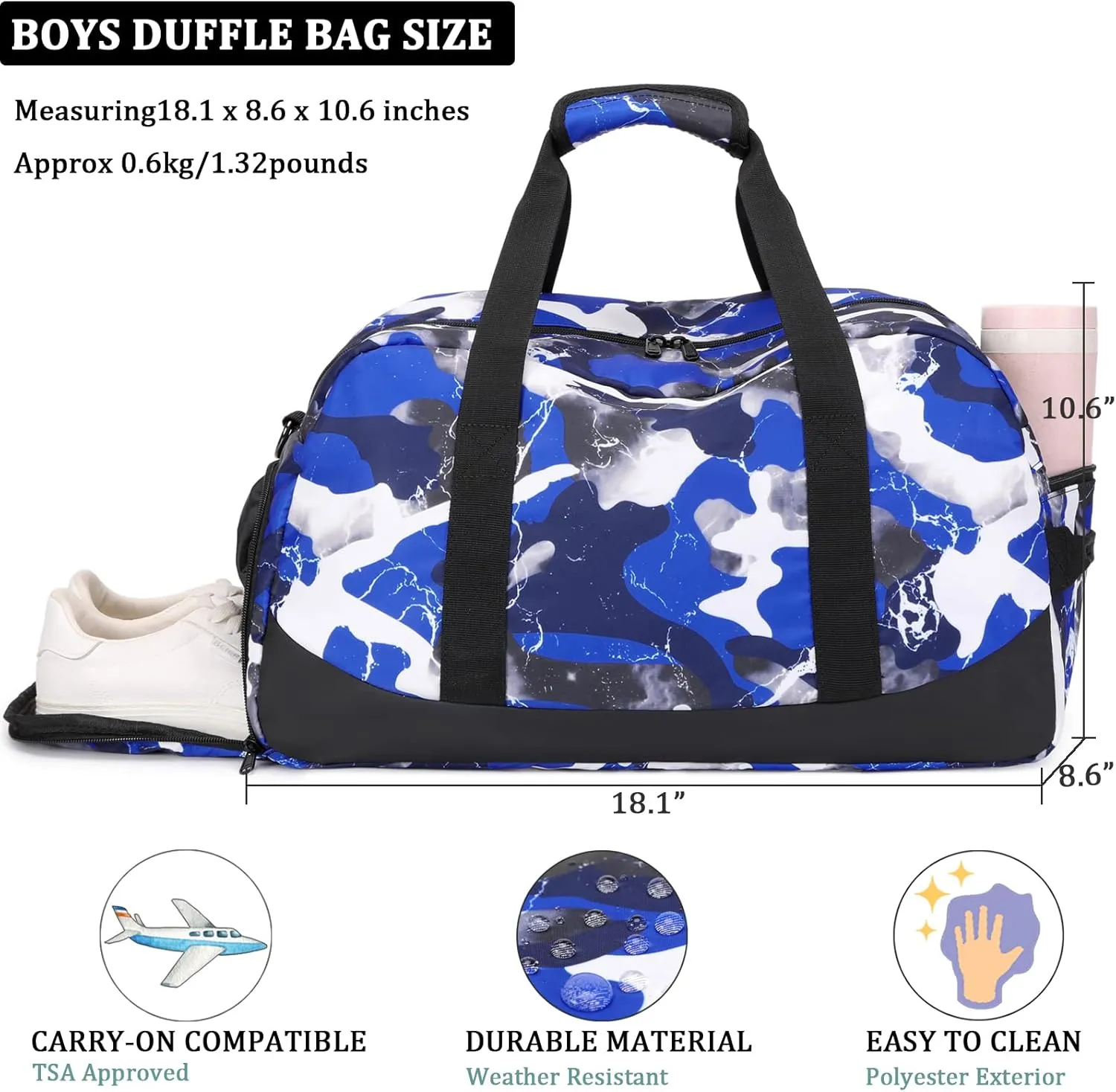JIANYA Kids Overnight Duffle Bag Boys Sports Gym Bag with Shoe Compartment & Wet Pocket, Carry On Sleepover Bag Athletic Bag