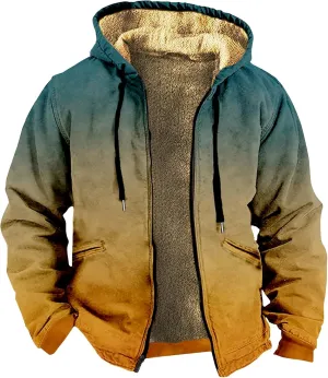 JJHAEVDY Mens Jacket Printed Full Zip Jacket Long Sleeve Fleece Lined Sweatshirt Loose Sports Hoodies Warm Hoodie with Pocket