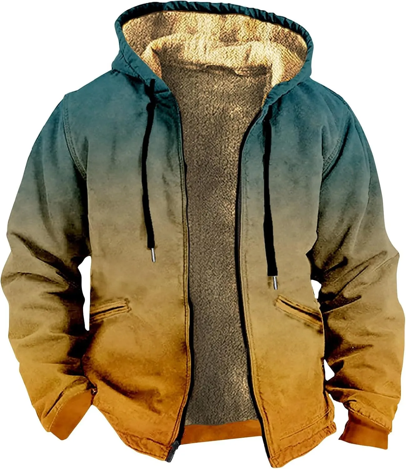 JJHAEVDY Mens Jacket Printed Full Zip Jacket Long Sleeve Fleece Lined Sweatshirt Loose Sports Hoodies Warm Hoodie with Pocket