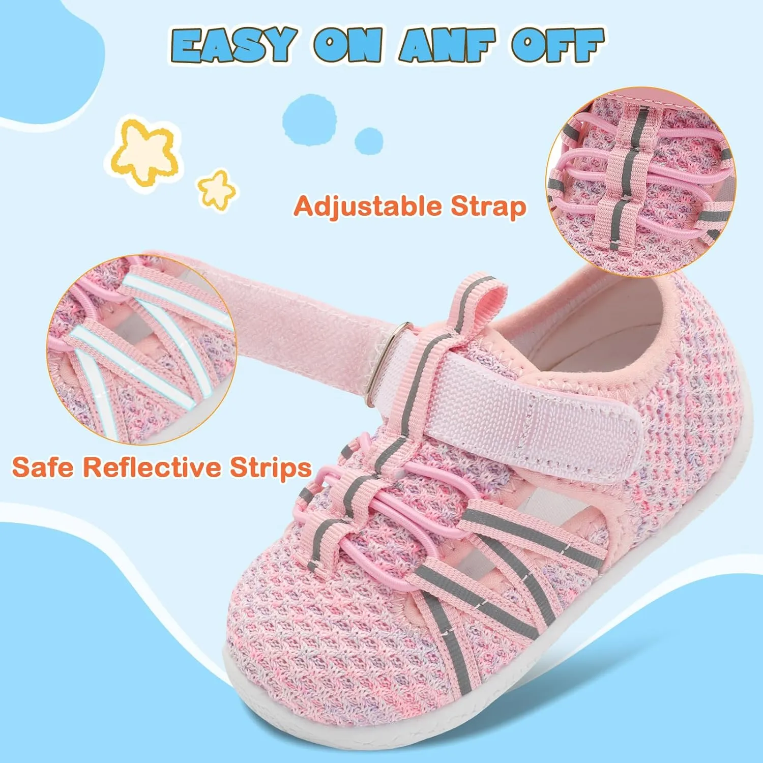 JOINFREE Toddler Sandals Boys Girls Breathable Closed Toe Water Beach Sandals Kids Wide Barefoot Summer Water Shoes Baby Walking Sneakers