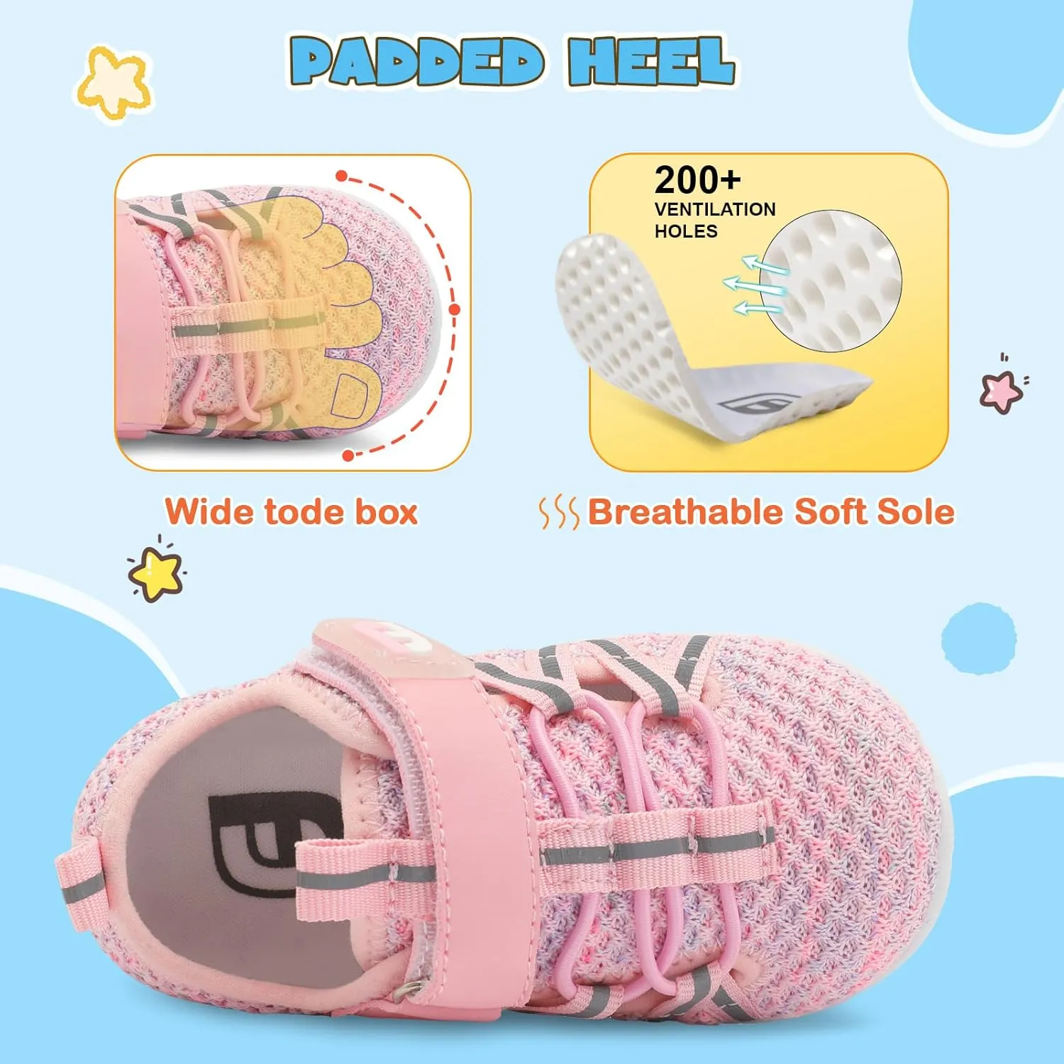 JOINFREE Toddler Sandals Boys Girls Breathable Closed Toe Water Beach Sandals Kids Wide Barefoot Summer Water Shoes Baby Walking Sneakers