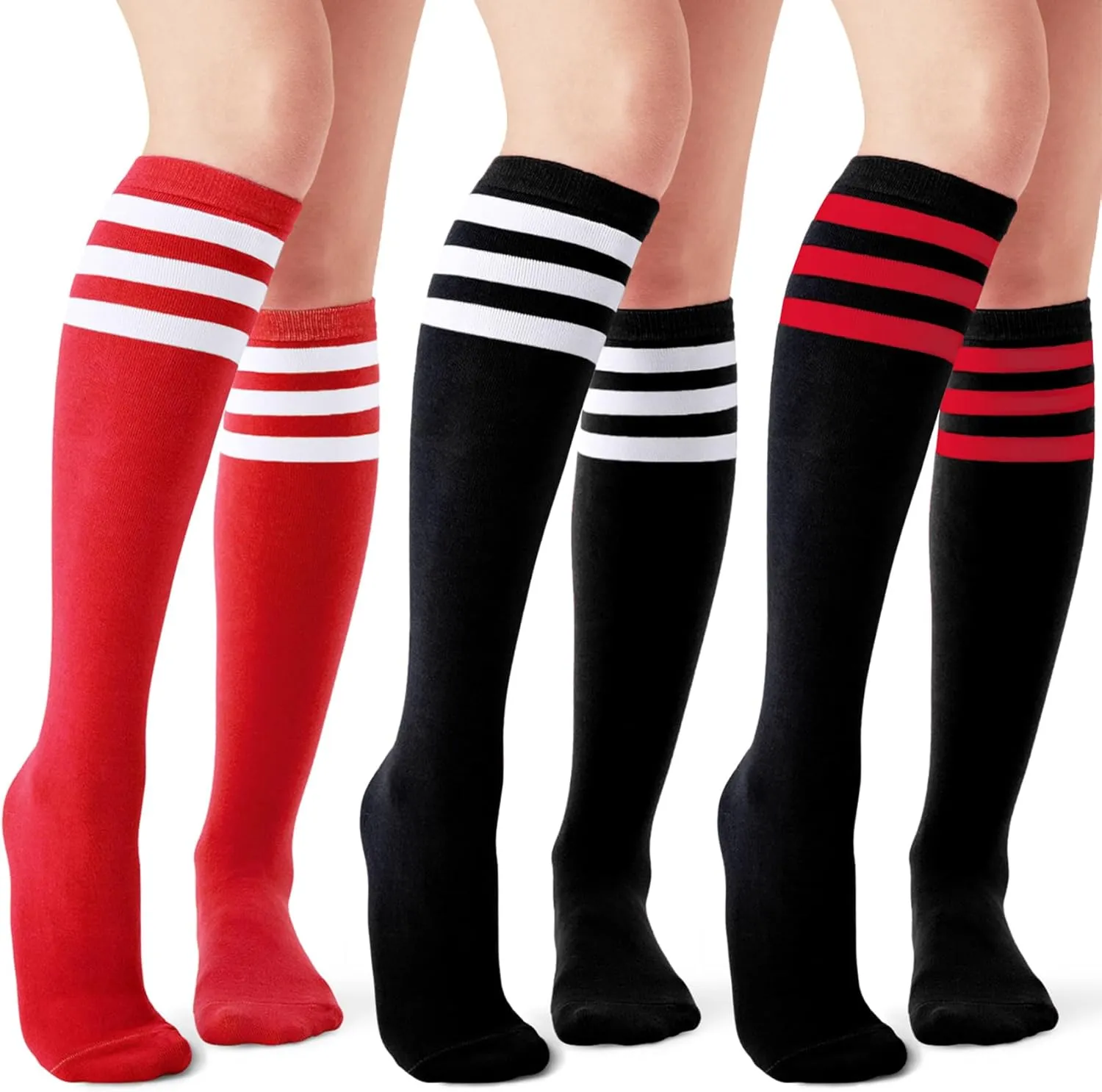 Joulli Women's Knee High Athletic Socks Stripe Tube Outdoor Sport Socks 1-3 Pairs